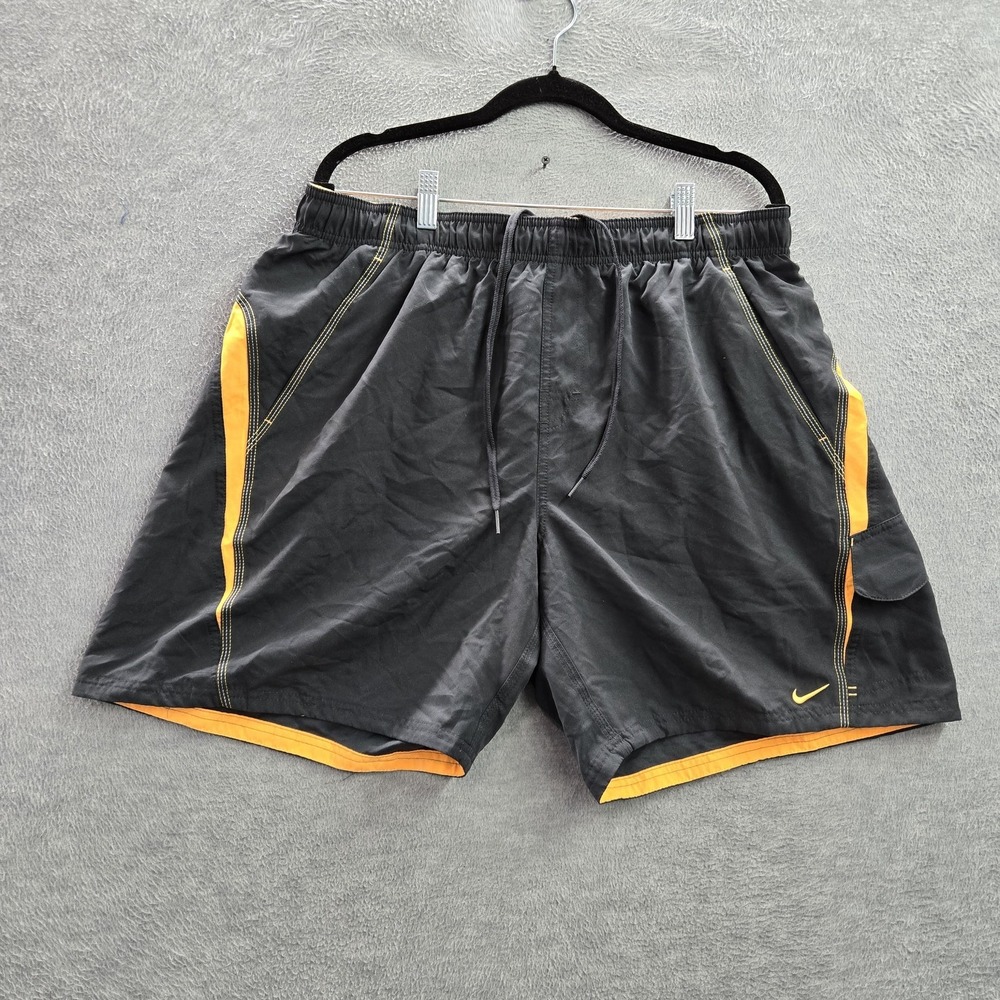 Nike Men Activewear Shorts XL Gray Swoosh Embroidery Logo 7" Inseam Y2K